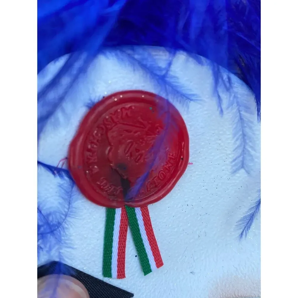 Pier 1 Mask Maschera Del Galeone Italy Hand-Painted Masquerade Blue Feathers